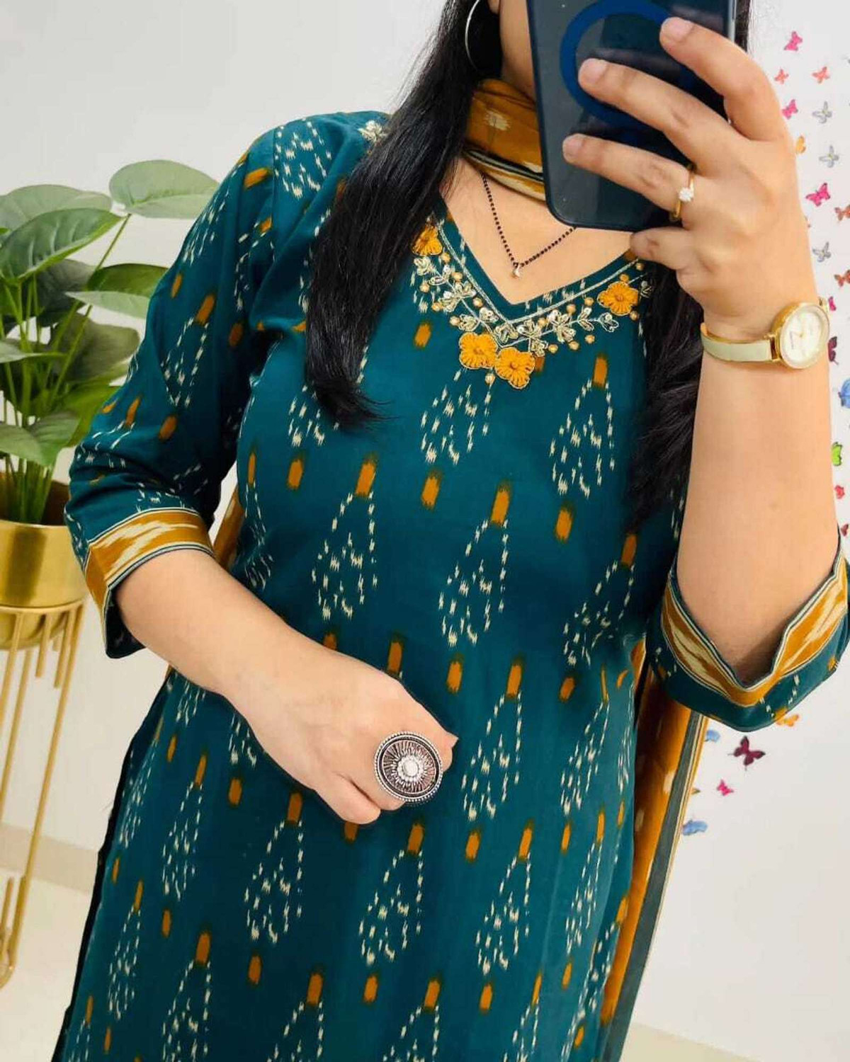 Image of BAINSLA Printed, Embroidered Kurta, Palazzo & Dupatta Set