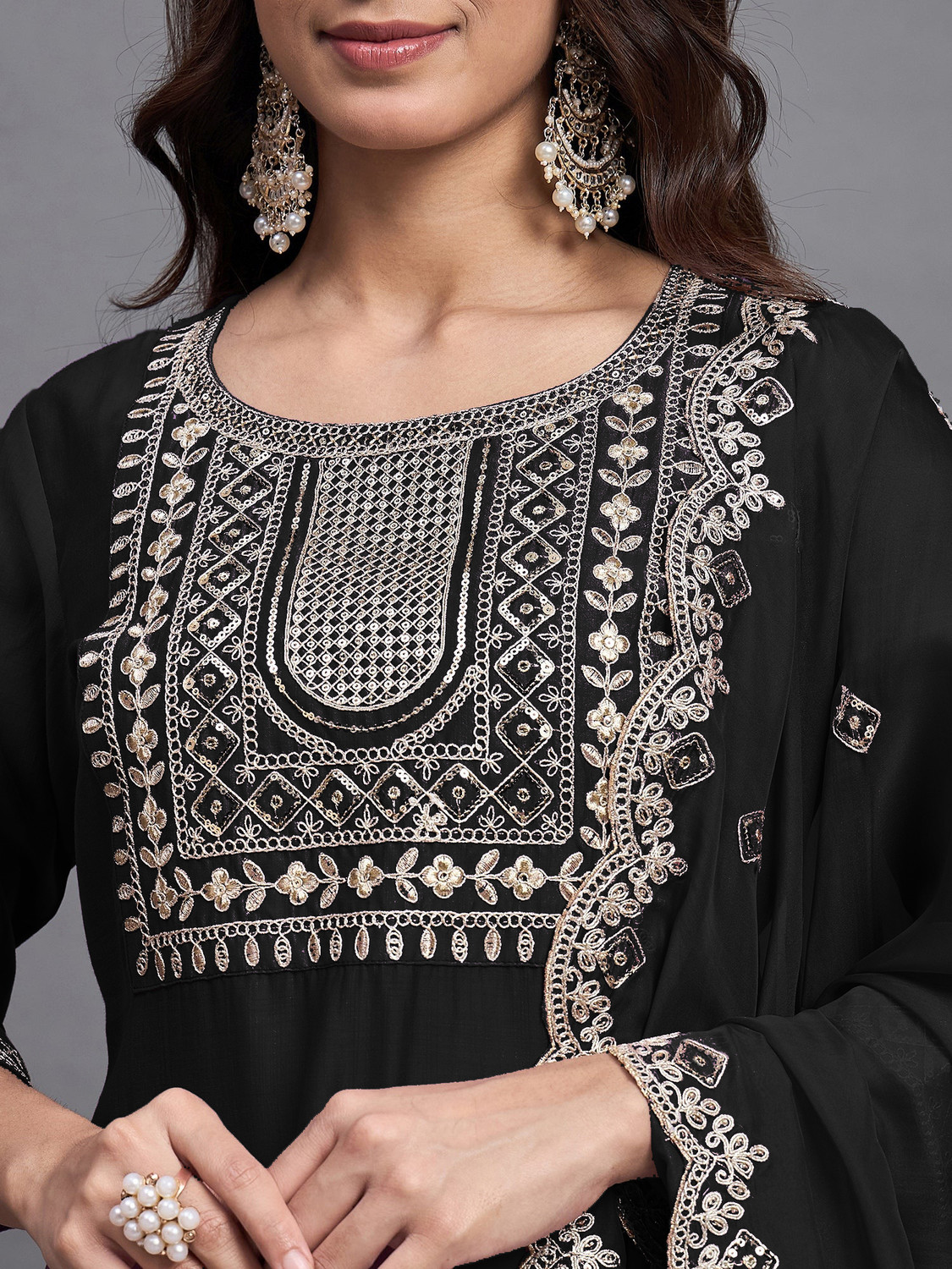 Image of DHARM CREATION Embroidered Kurta, Trouser /Pant & Dupatta Set