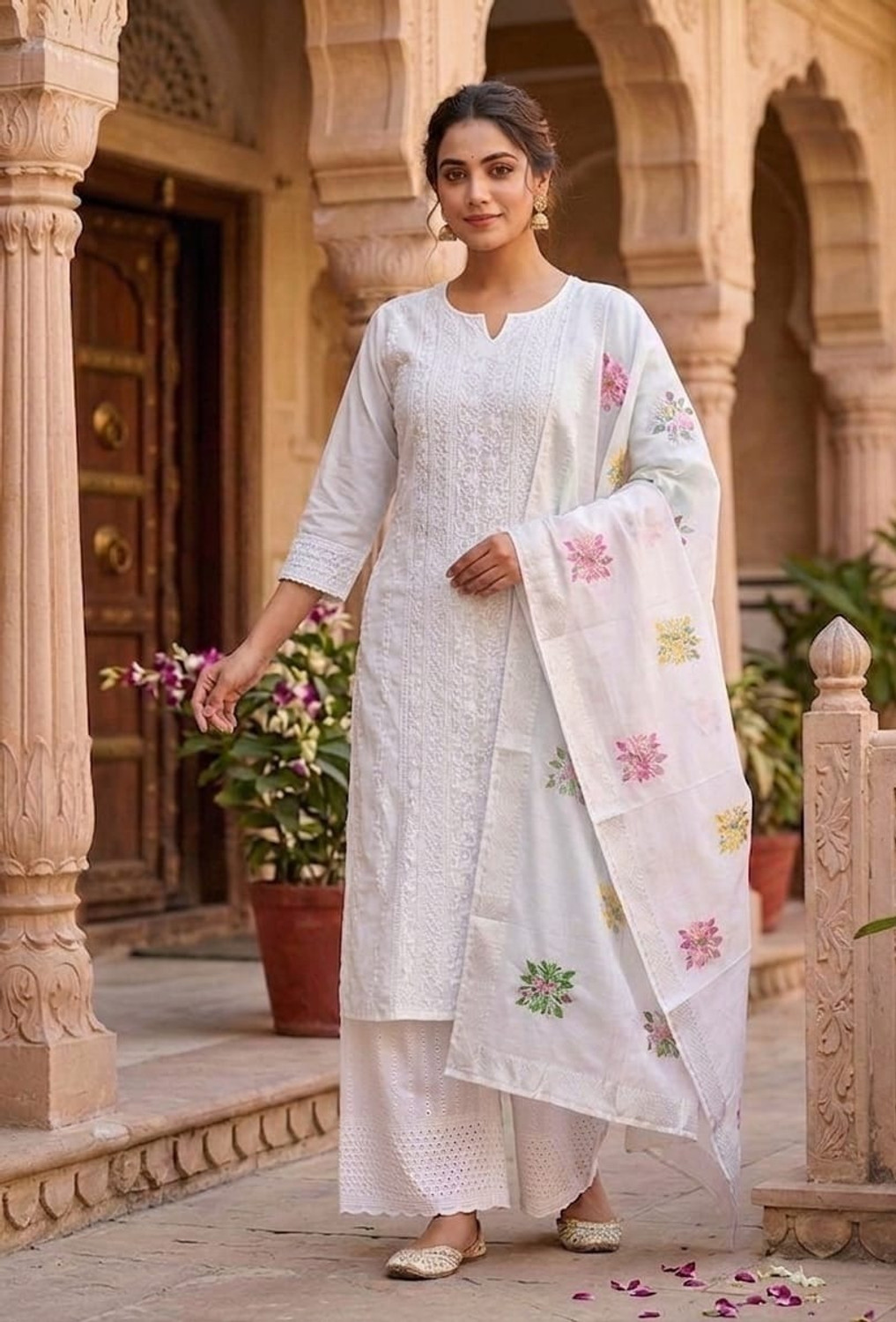Image of nejadhari fashion Embroidered Kurta, Palazzo & Dupatta Set