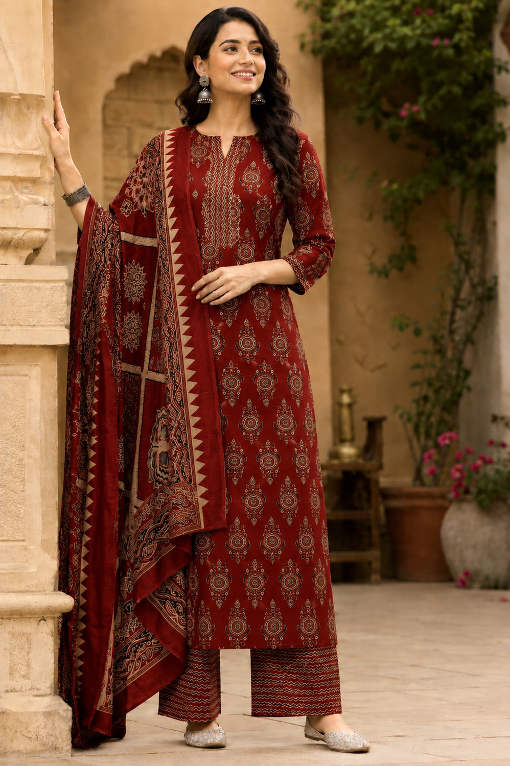 Image of BHADRIYAA Floral Print Kurta, Trouser /Pant & Dupatta Set