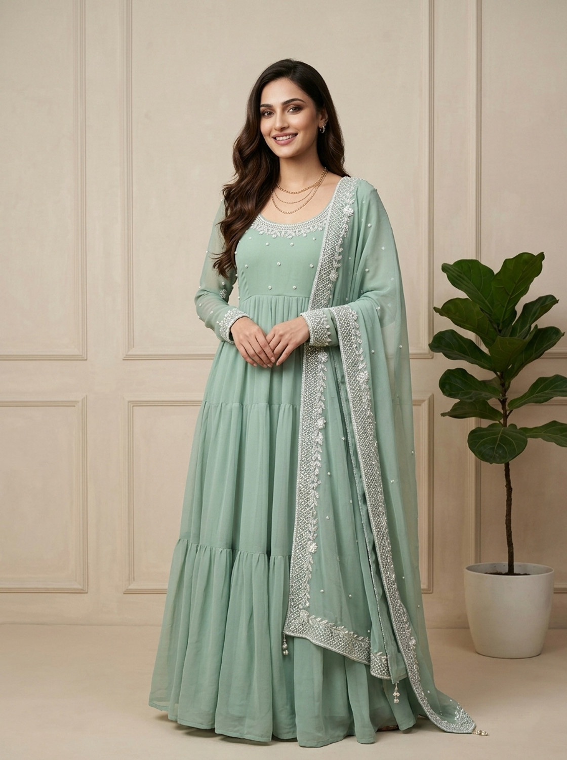 Image of GRISHU COLLECTION Embroidered Anarkali Kurta, Bottom & Dupatta Set
