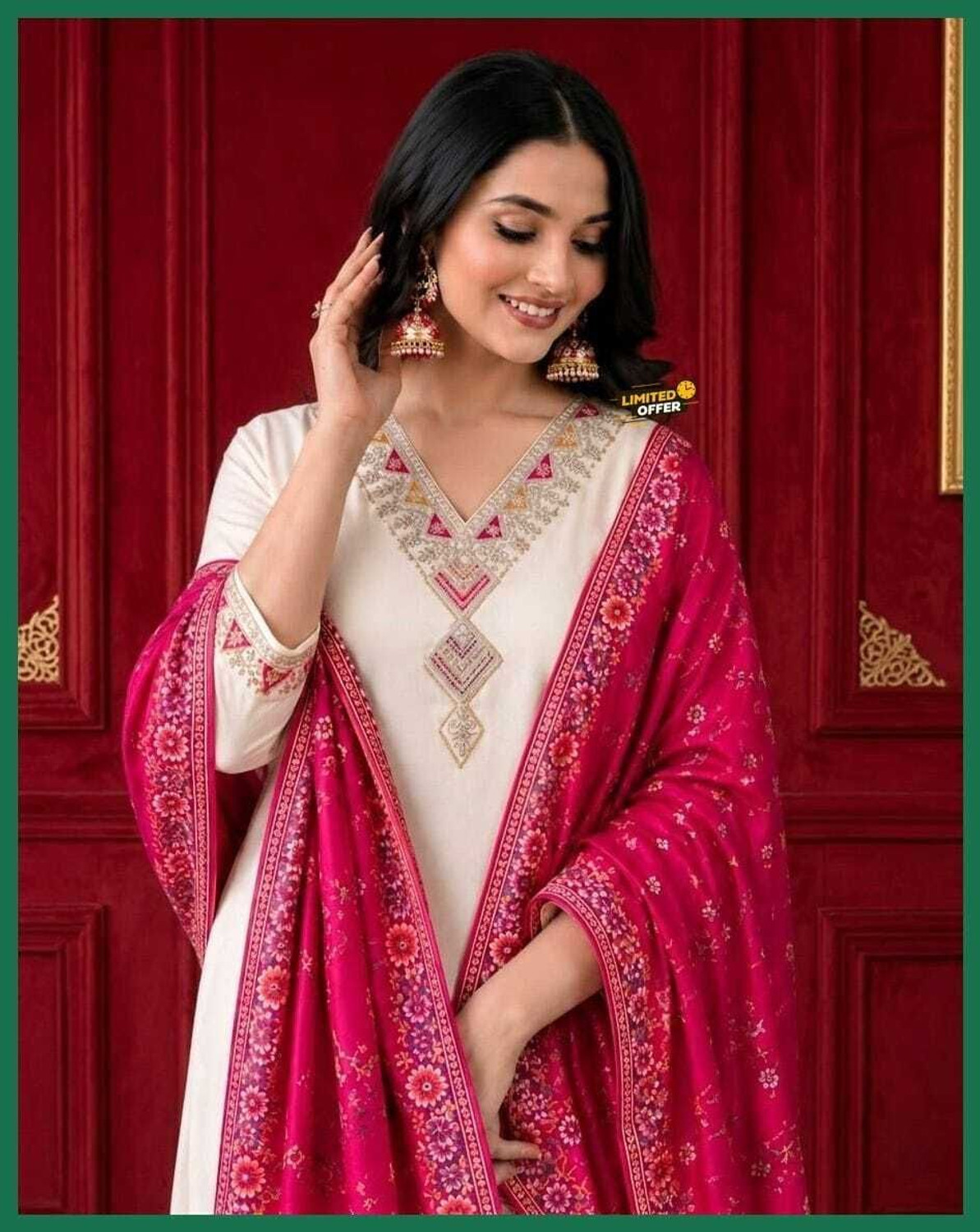 Image of aalo fashoin Embroidered Kurta, Trouser /Pant & Dupatta Set
