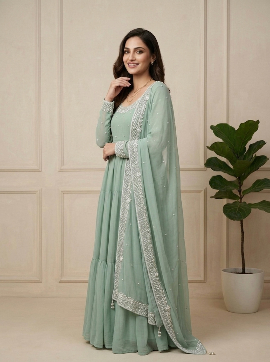 Image of GRISHU COLLECTION Embroidered Anarkali Kurta, Bottom & Dupatta Set