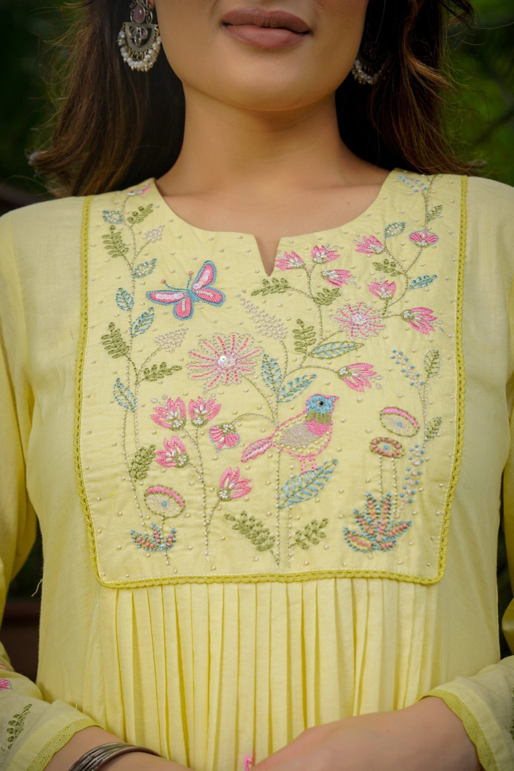 Image of Growdamy Embroidered Anarkali Kurta, Bottom & Dupatta Set