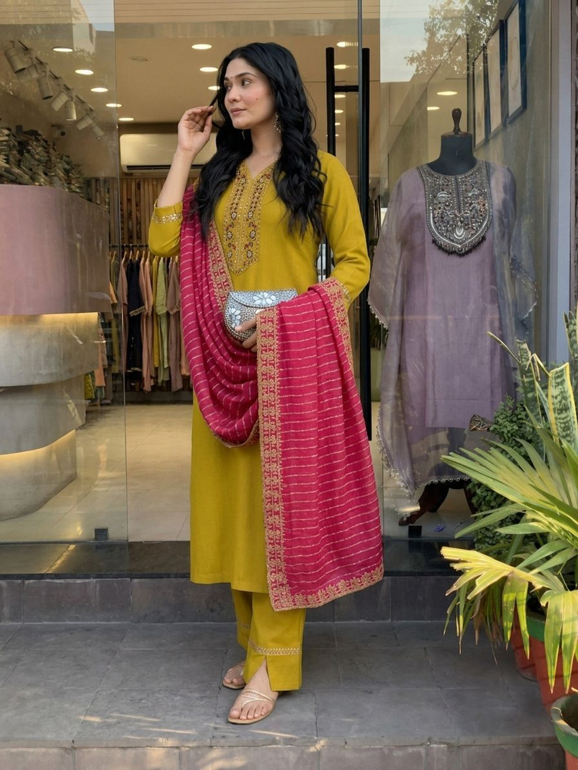 Image of ANERITEXARC Embroidered Kurta, Trouser /Pant & Dupatta Set
