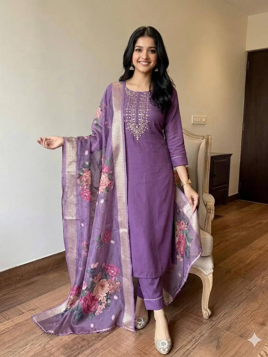 BALAAD CREATION Embroidered Kurta, Trouser/Pant & Dupatta Set