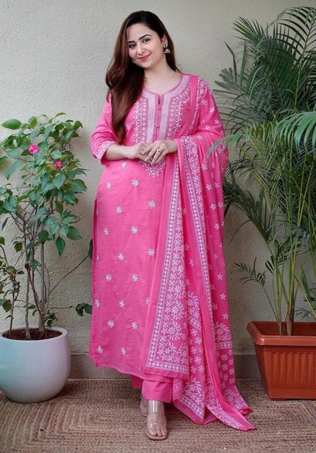 Image of GLOWCROWN Embroidered Kurta, Trouser /Pant & Dupatta Set