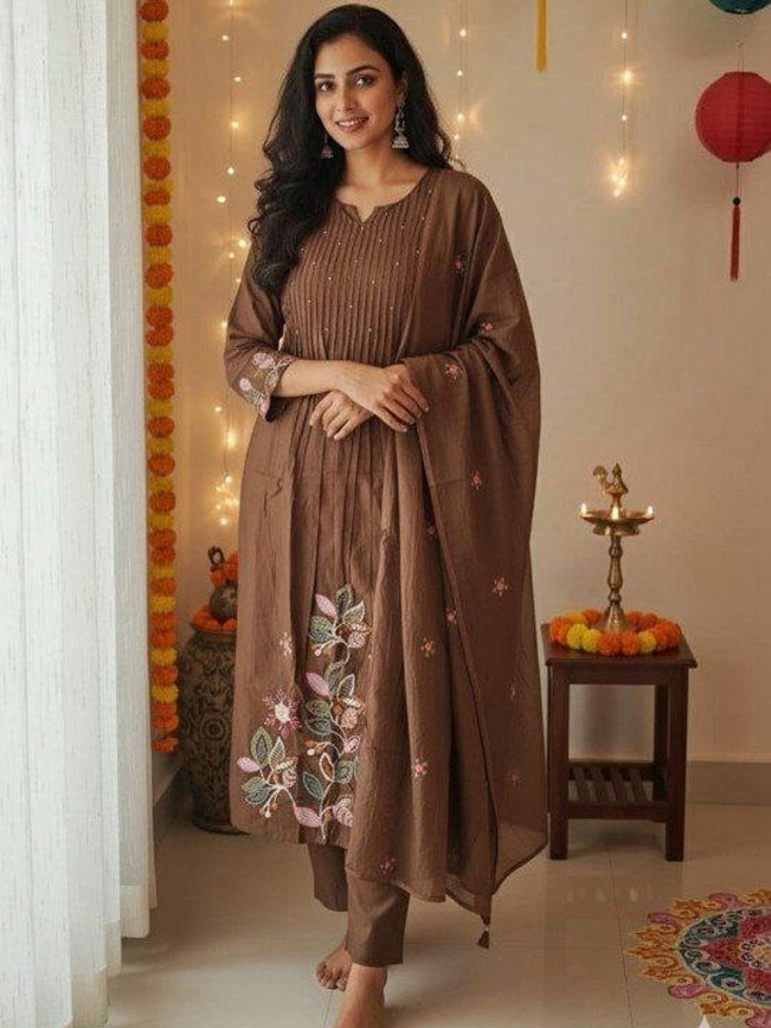 Image of Precia Embroidered Anarkali Kurta, Bottom & Dupatta Set