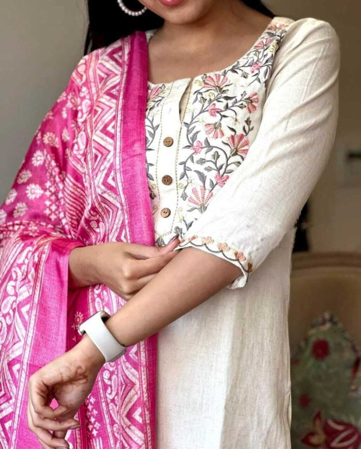 Image of Krafty Fashion Embroidered Kurta, Trouser /Pant & Dupatta Set