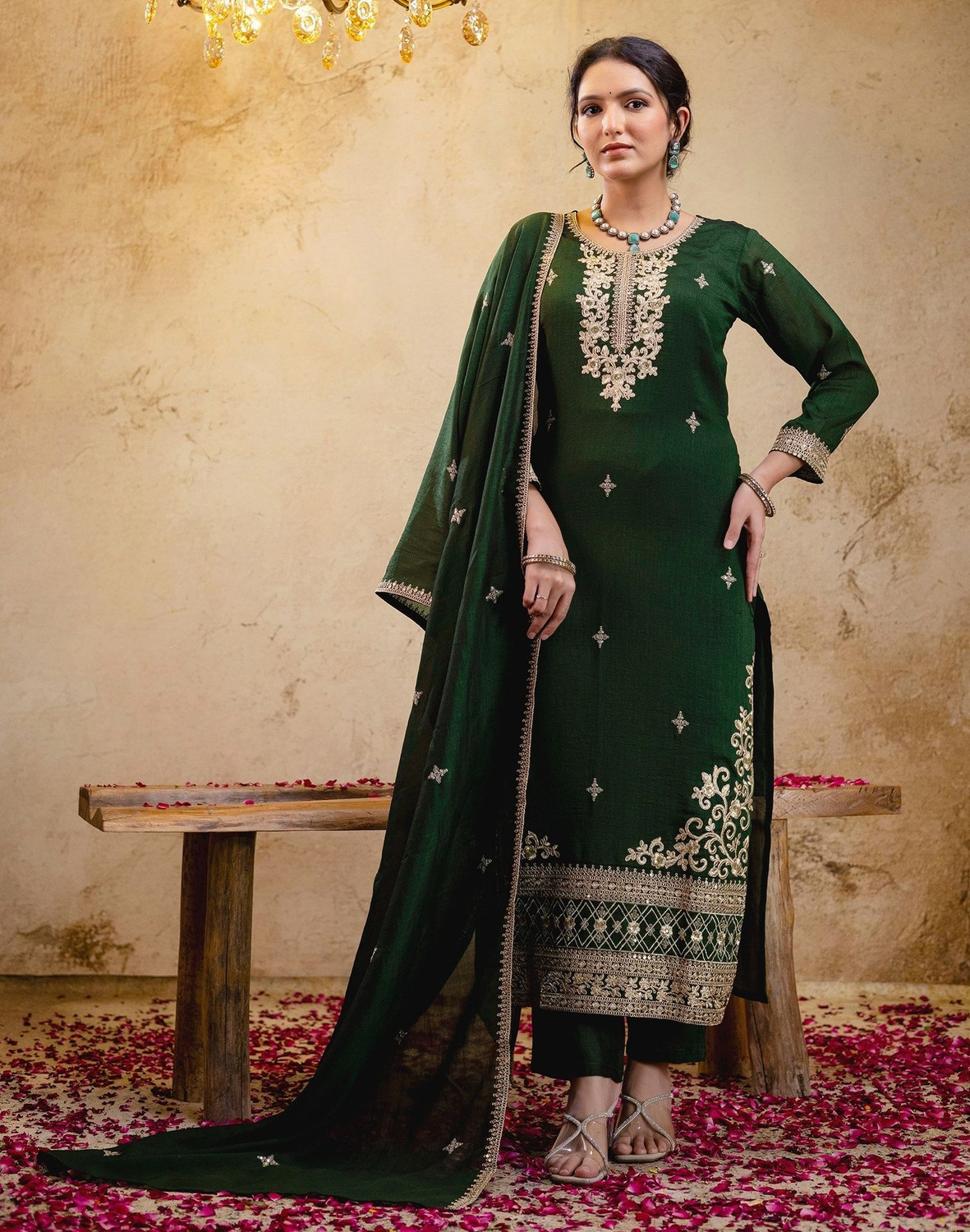 Image of Tasrika Embroidered Kurta, Trouser /Pant & Dupatta Set