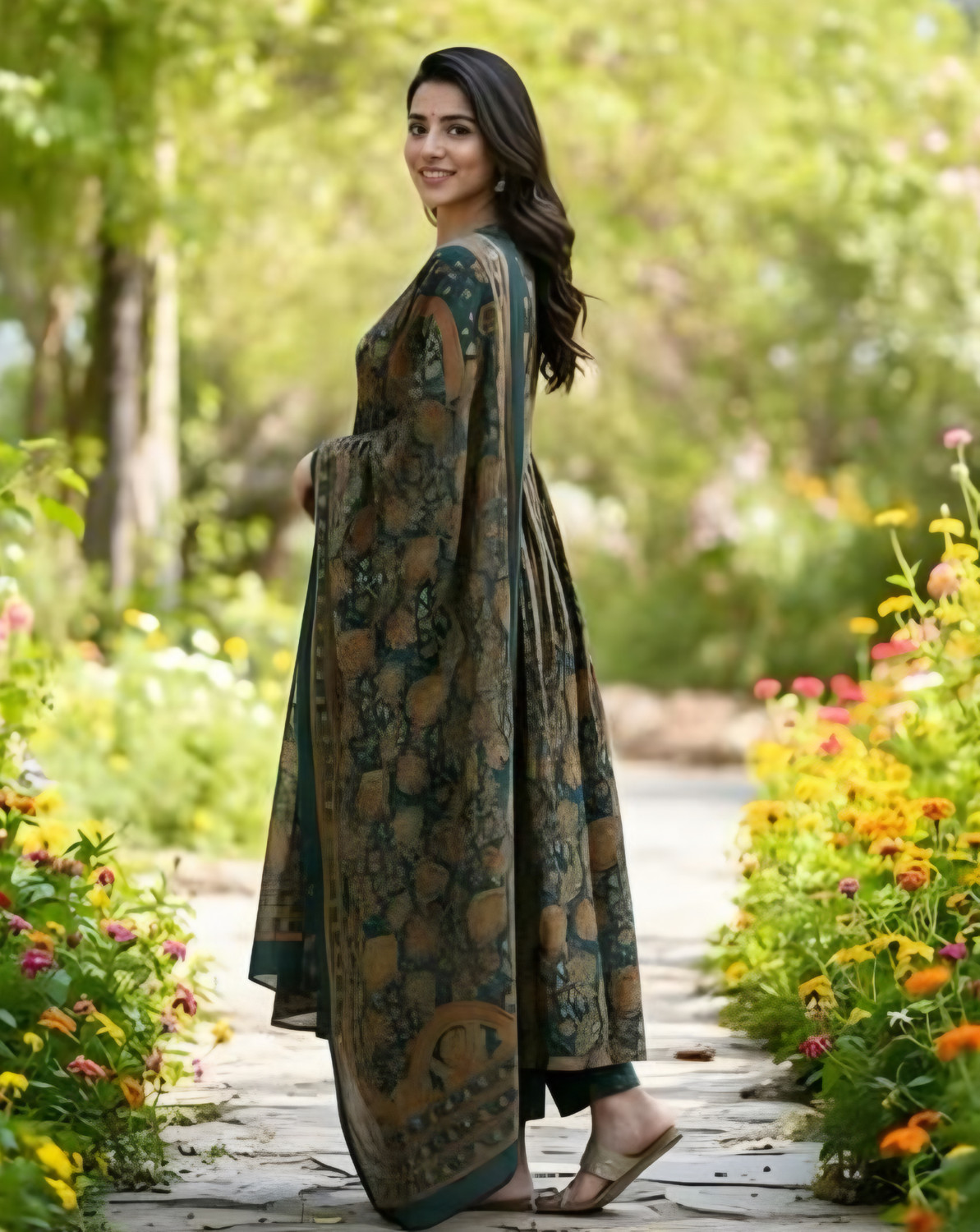 Image of Oumad Printed Kurta, Trouser /Pant & Dupatta Set