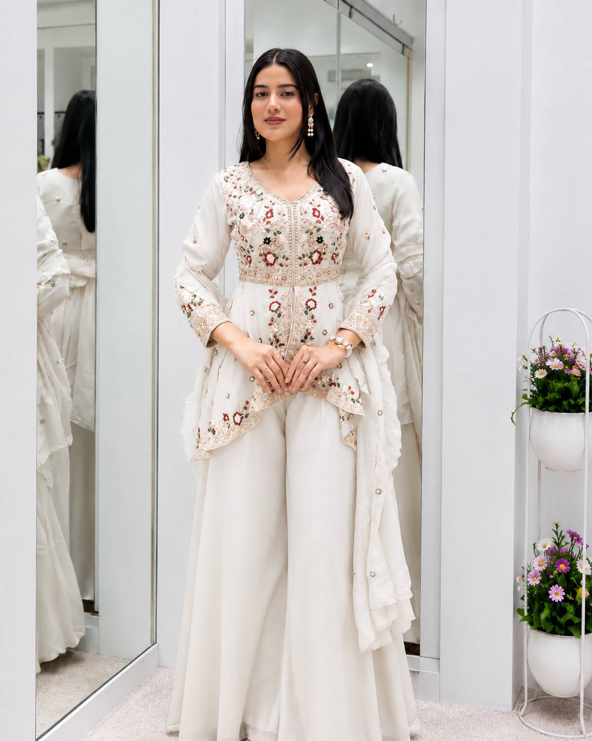 Elite Atelier Embroidered Kurta, Sharara & Dupatta Set - Image 2