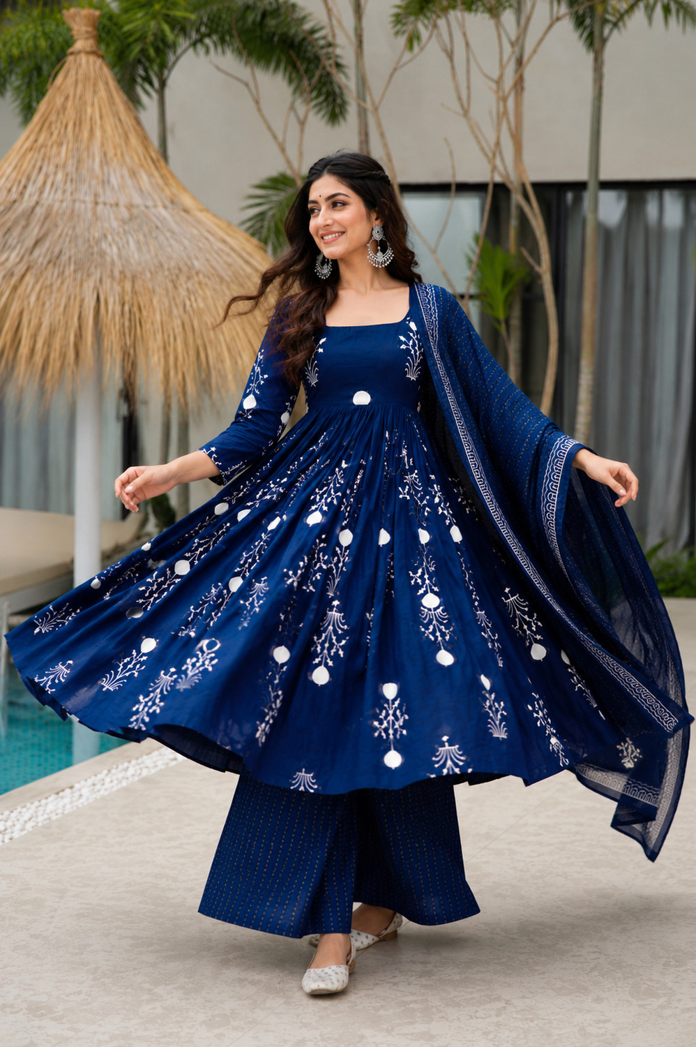 Image of CreationRajvi Printed Anarkali Kurta, Bottom & Dupatta Set