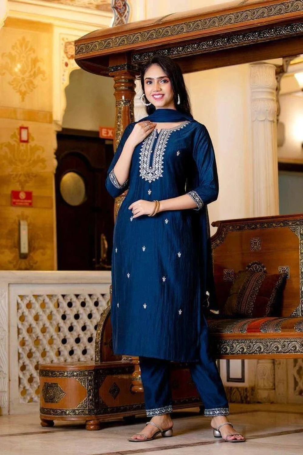 Image of KaayaCreation Printed Kurta, Trouser /Pant & Dupatta Set