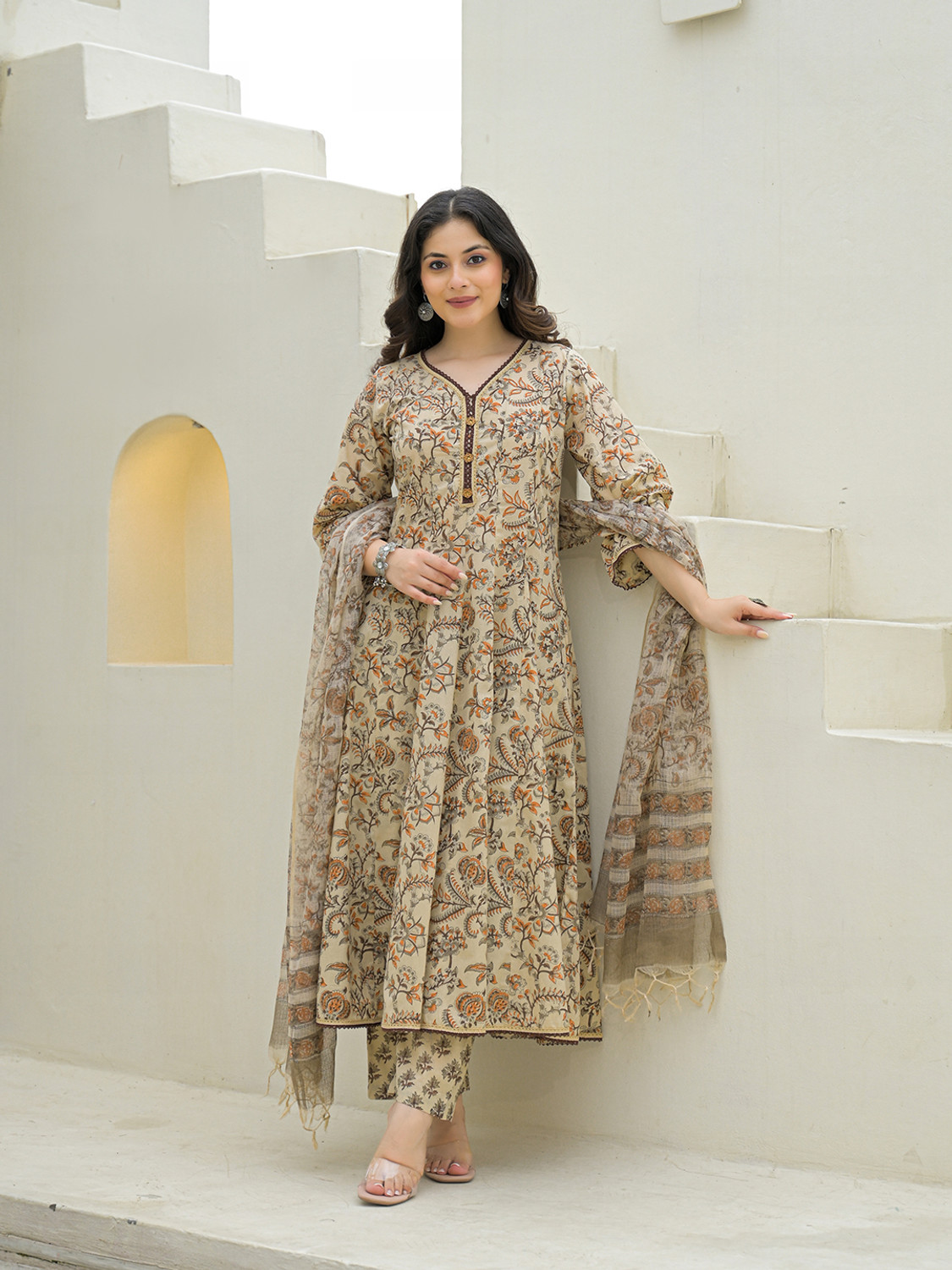 Image of DIVENA Printed Anarkali Kurta, Bottom & Dupatta Set