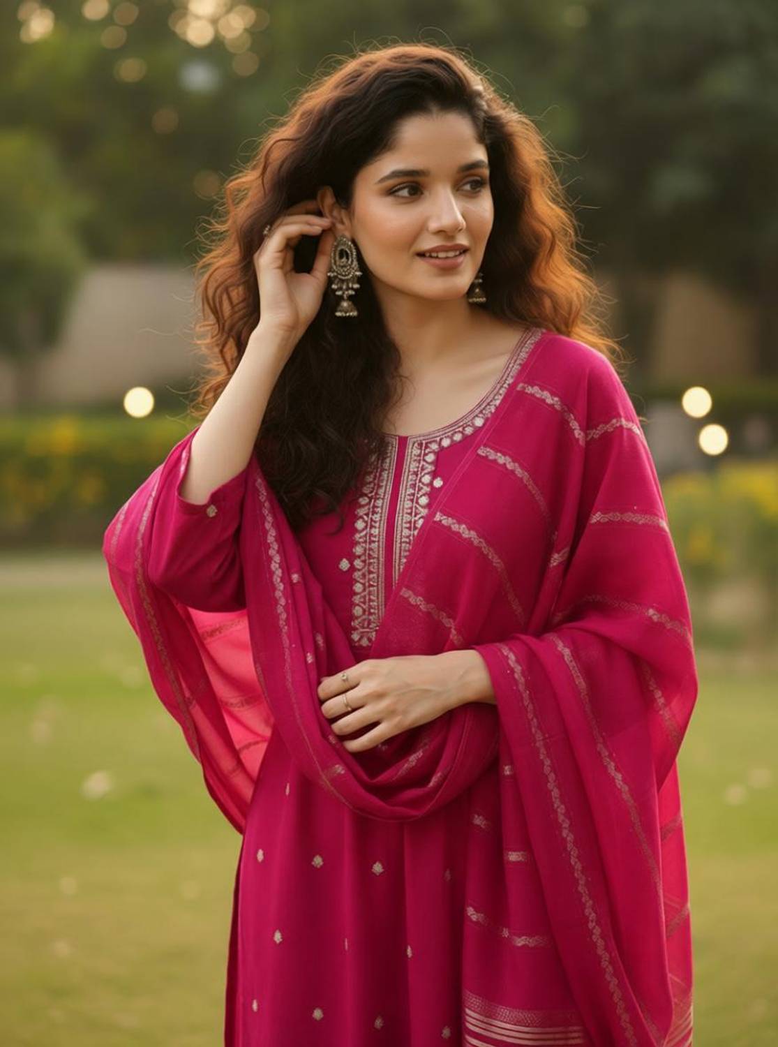 ORRIYA Embroidered Kurta, Trouser/Pant & Dupatta Set