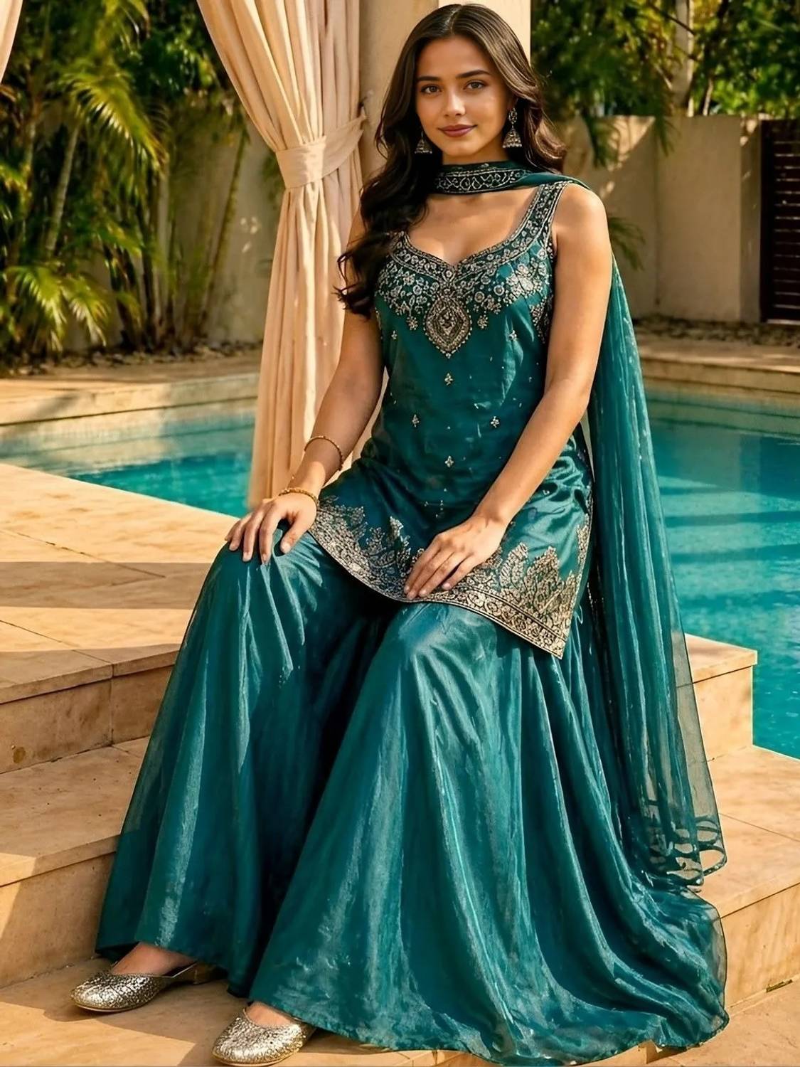 Aneri Embroidered Kurta, Sharara & Dupatta Set - Image 4