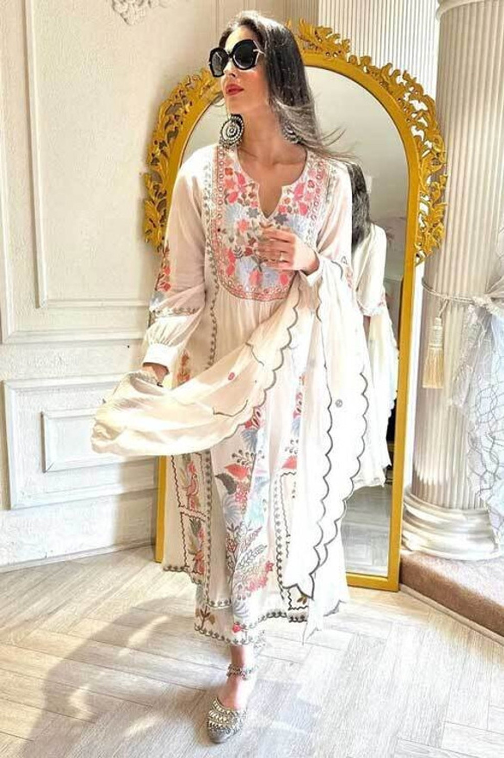 Image of GRISHU COLLECTION Embroidered Anarkali Kurta, Bottom & Dupatta Set