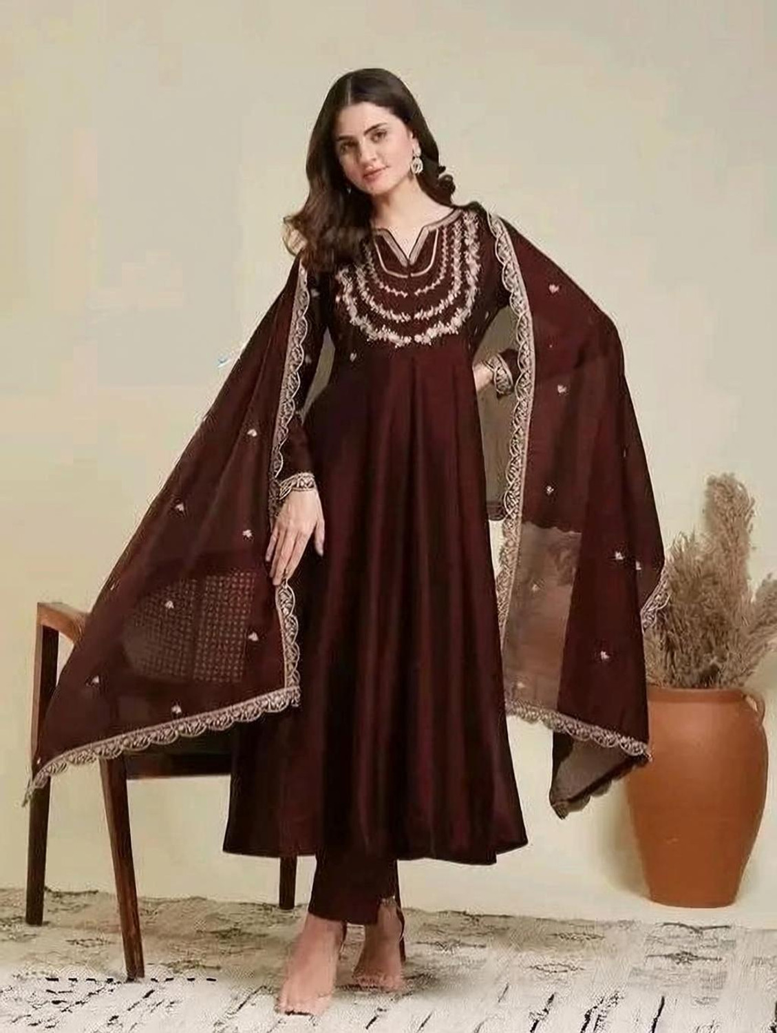 Image of SIDDHESHWAR CREATION Embroidered Anarkali Kurta, Bottom & Dupatta Set