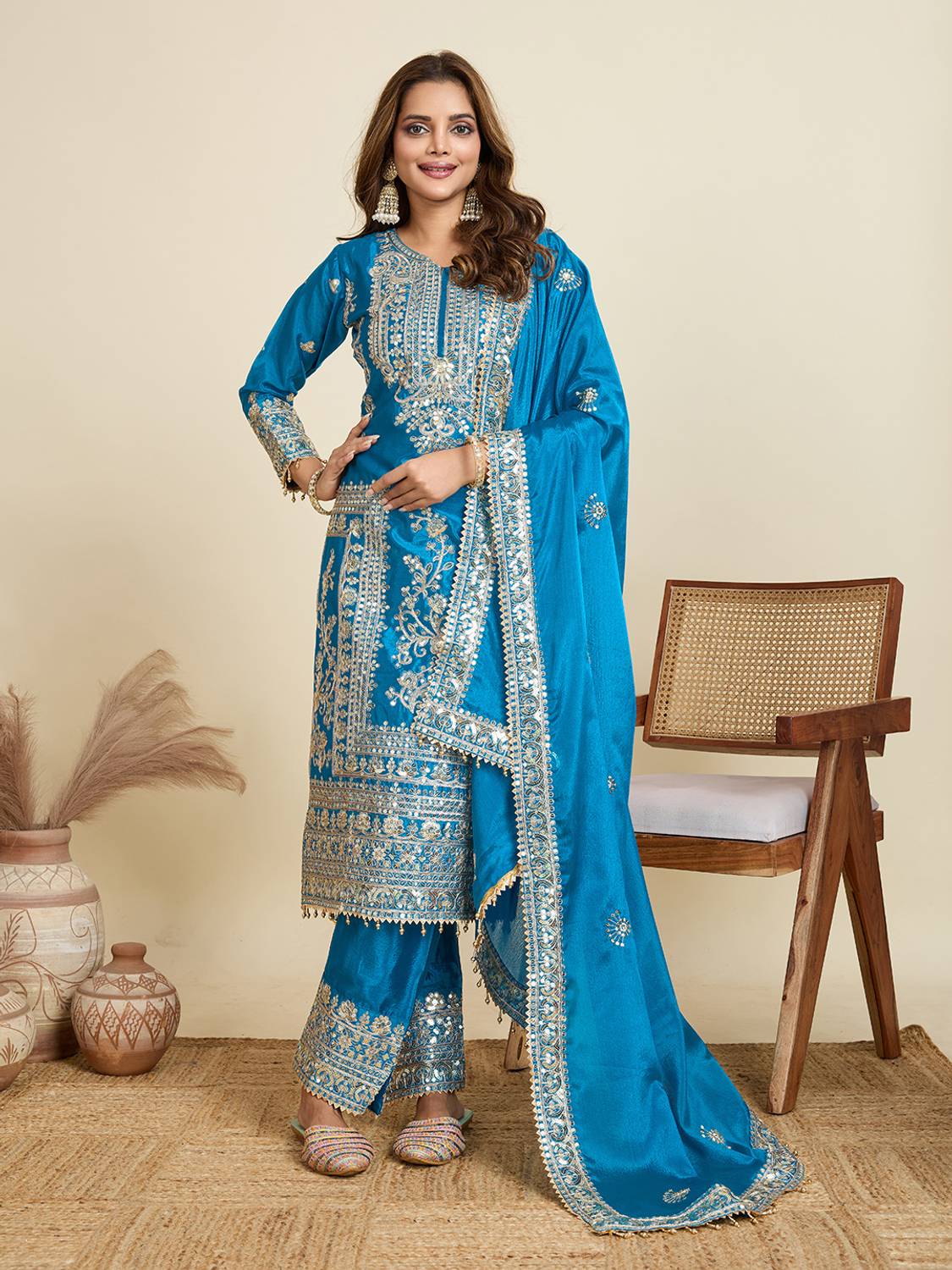 AMALAK Embroidered Kurta, Trouser/Pant & Dupatta Set