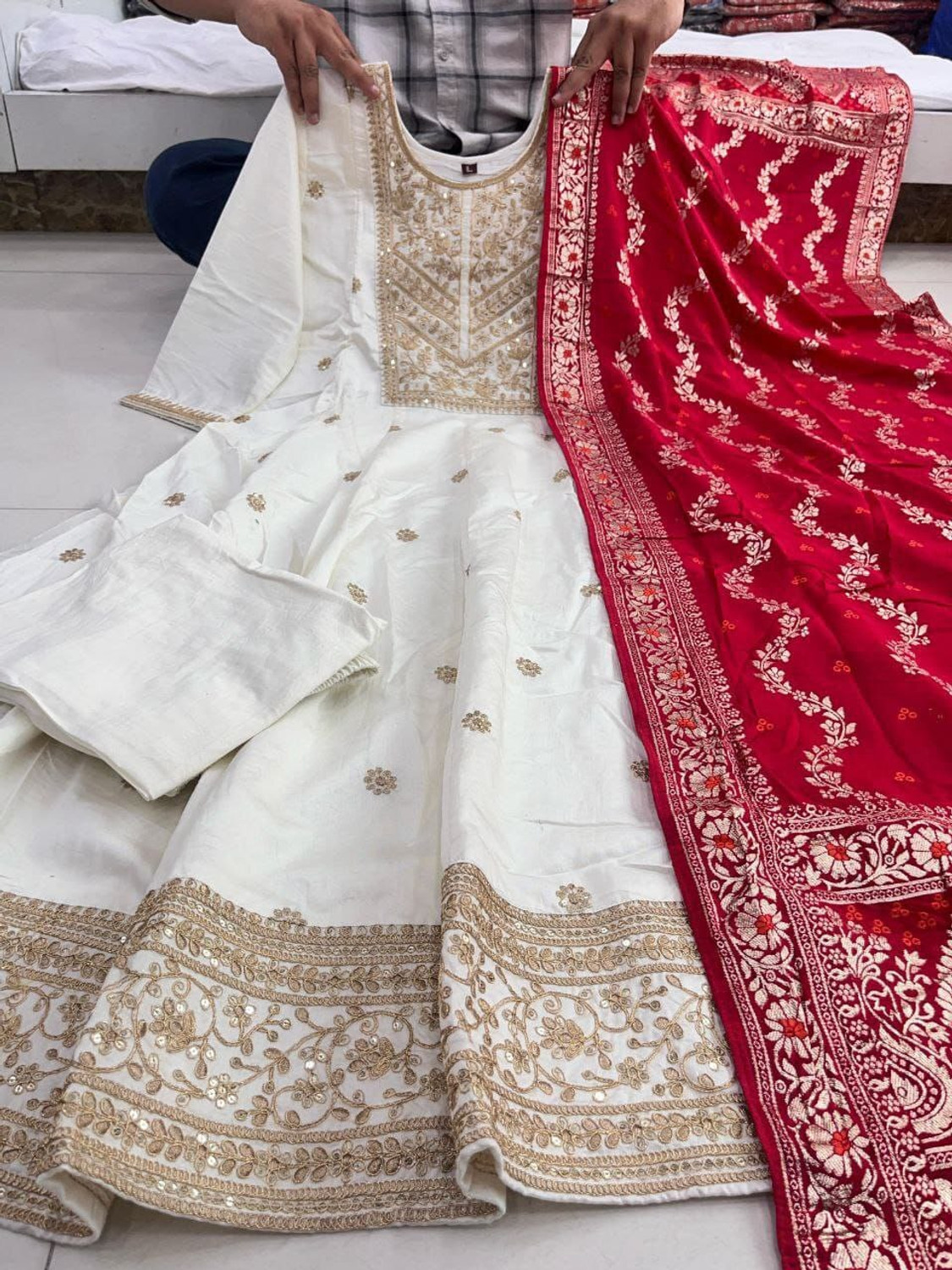 Image of Precia Printed Anarkali Kurta, Bottom & Dupatta Set