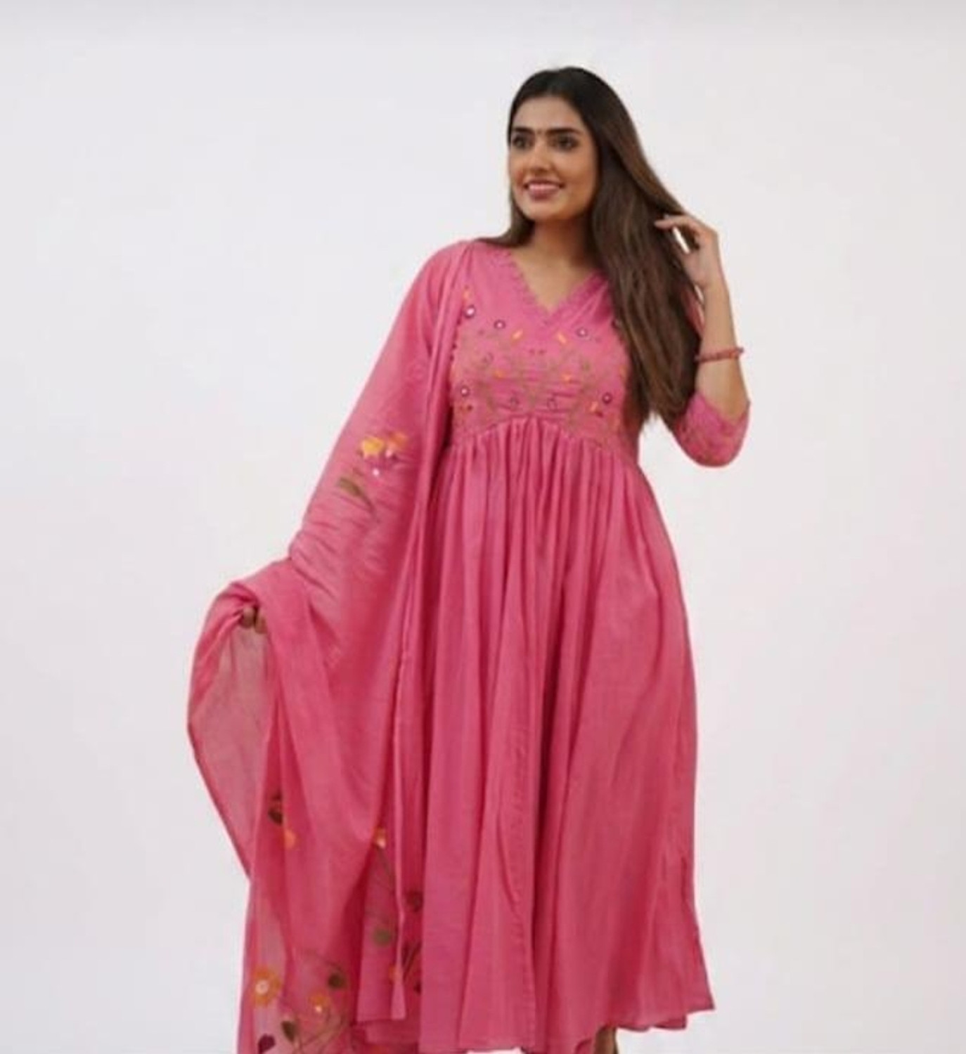 Image of CHECHI Embroidered Kurta, Palazzo & Dupatta Set