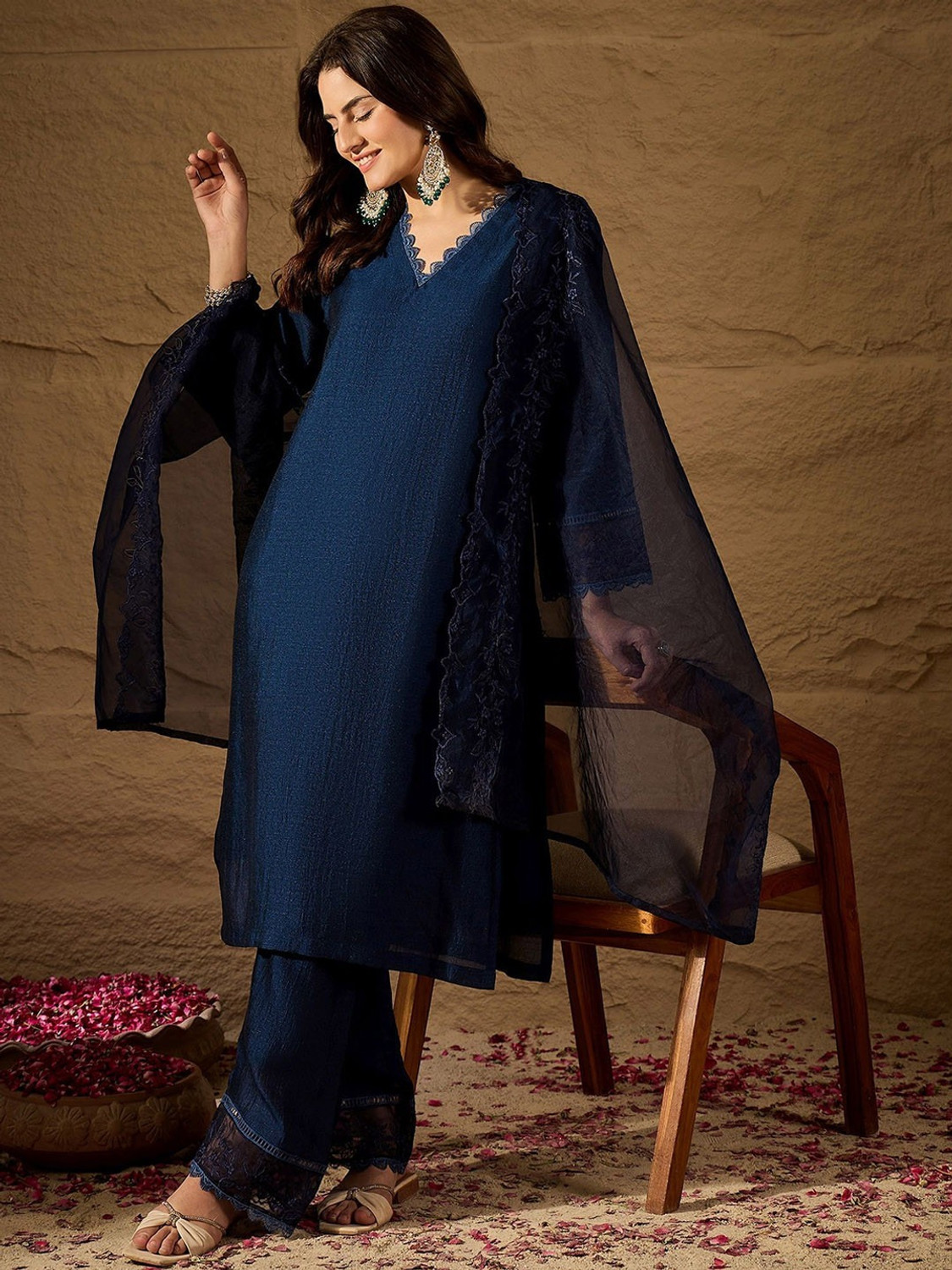 Image of PREJIL FASHION Self Design Kurta, Palazzo & Dupatta Set