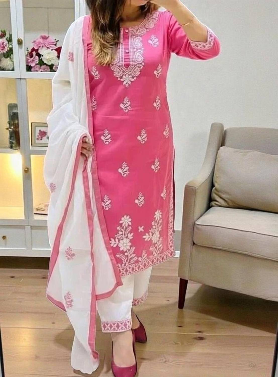 Pihu Embroidered Kurta, Salwar & Dupatta Set - Image 1