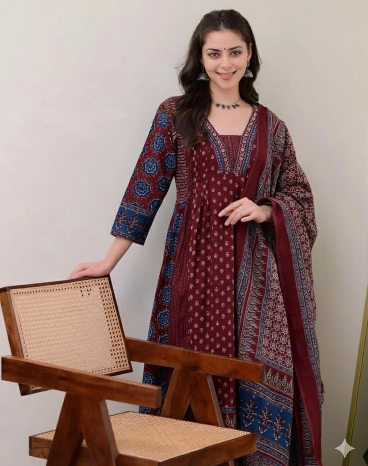 Image of fashion hour Printed Anarkali Kurta, Bottom & Dupatta Set