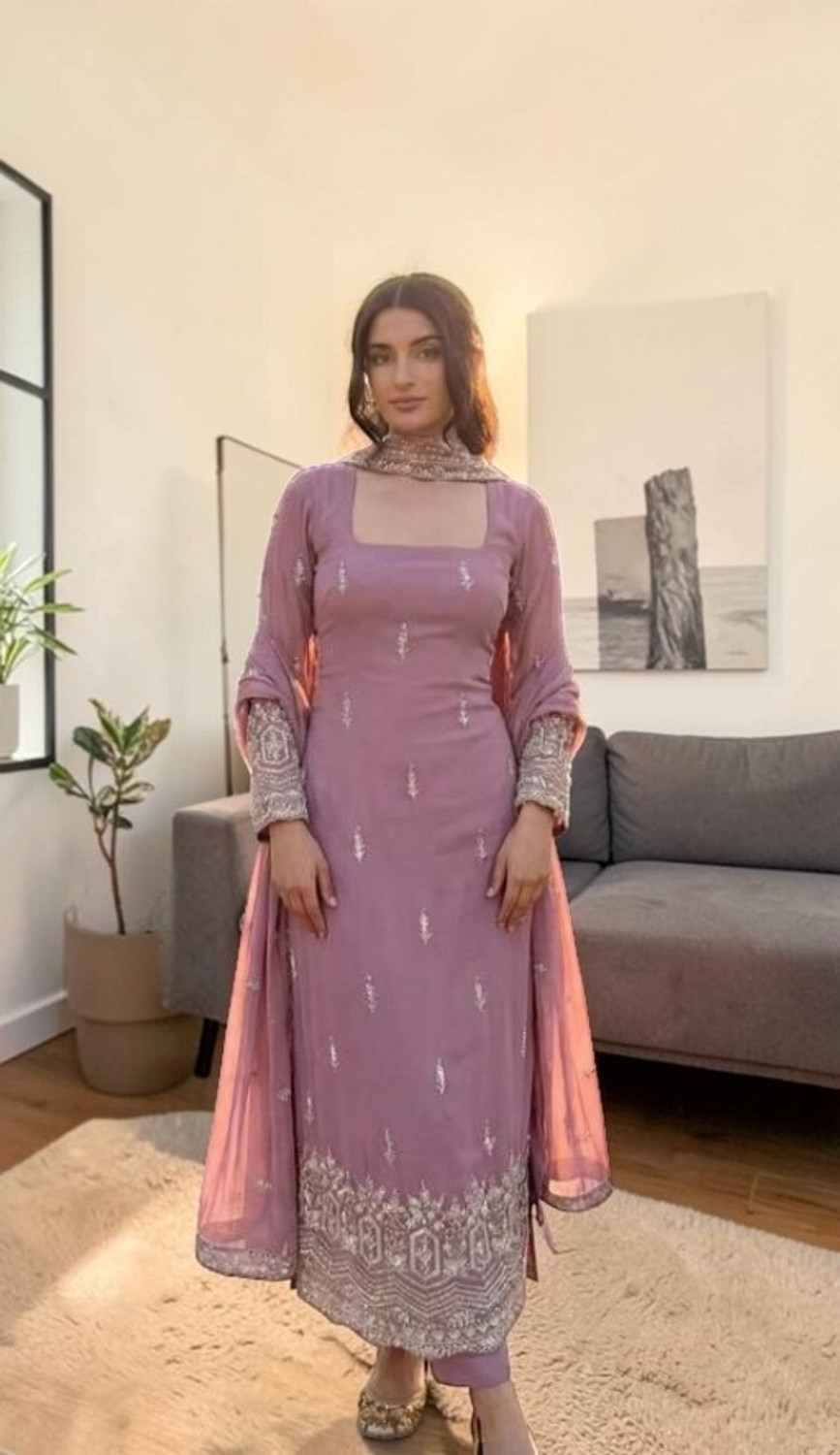 Image of SareeWeb Embroidered Kurta, Trouser /Pant & Dupatta Set