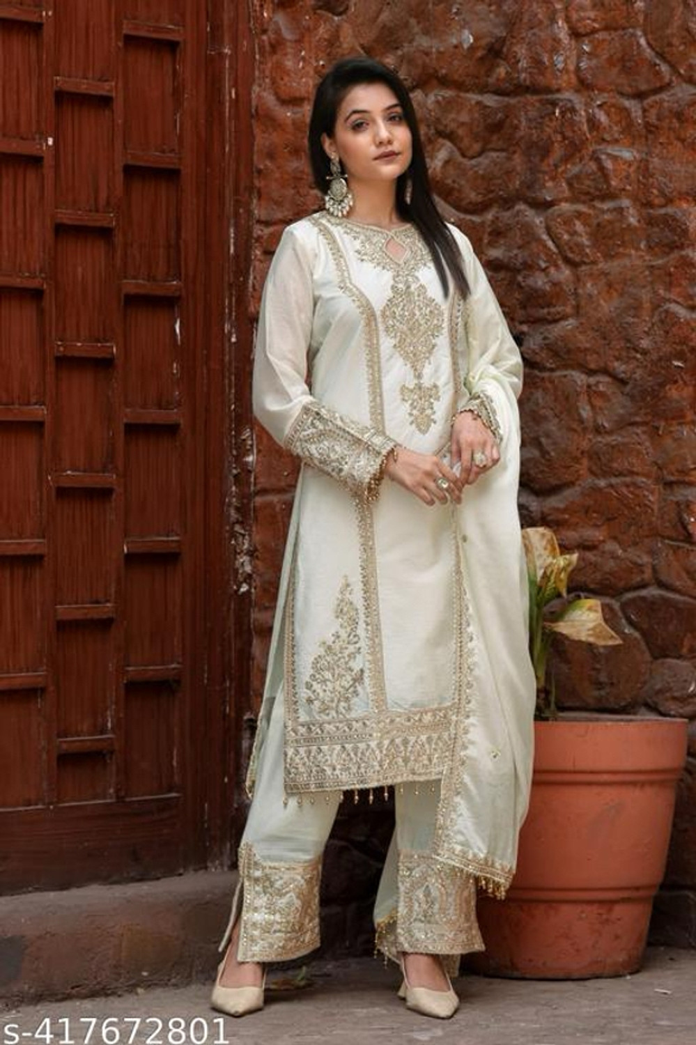 Image of Bhavani Creation Embroidered Kurta, Trouser /Pant & Dupatta Set