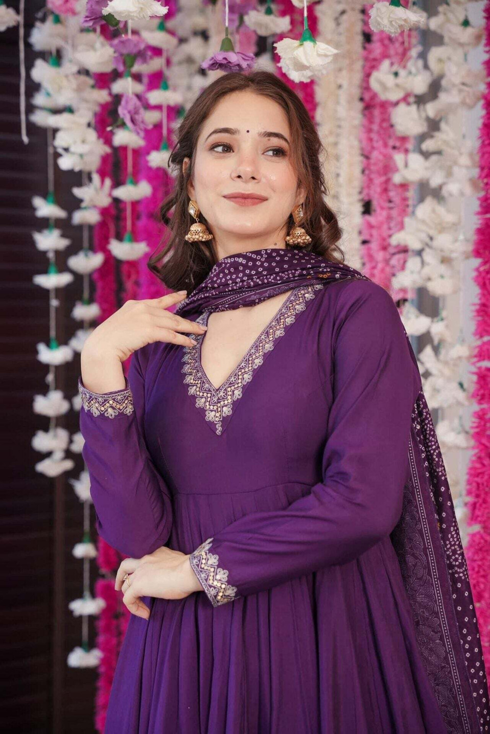 Image of Vastrangam Solid Anarkali Kurta, Bottom & Dupatta Set