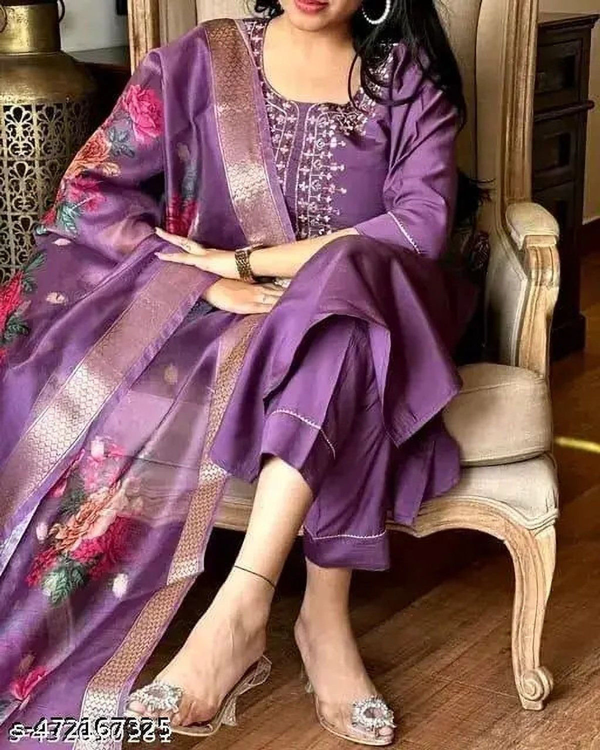 Image of Petromen Embroidered Kurta, Salwar & Dupatta Set