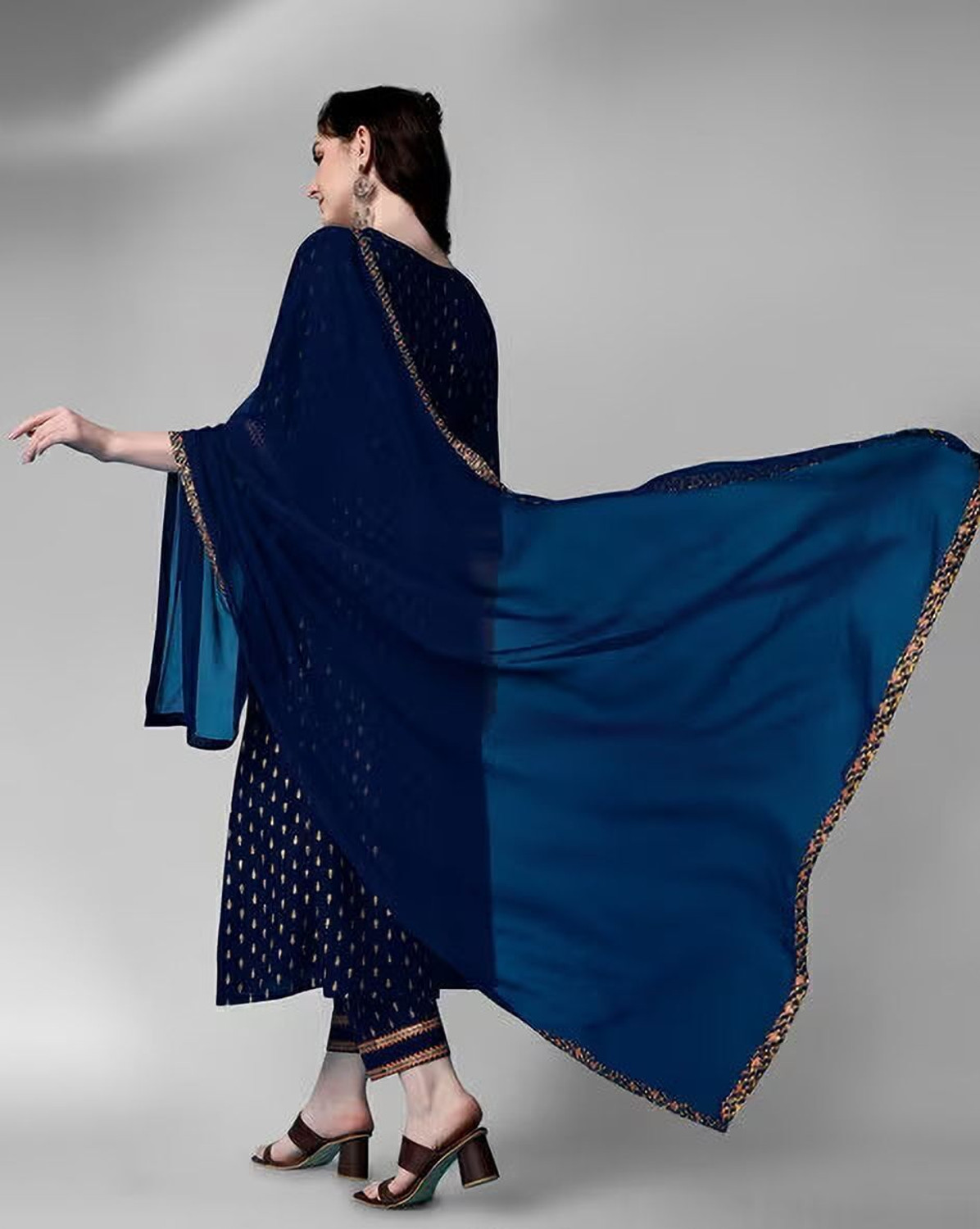 Image of Queens Fab Printed, Embroidered Anarkali Kurta, Bottom & Dupatta Set