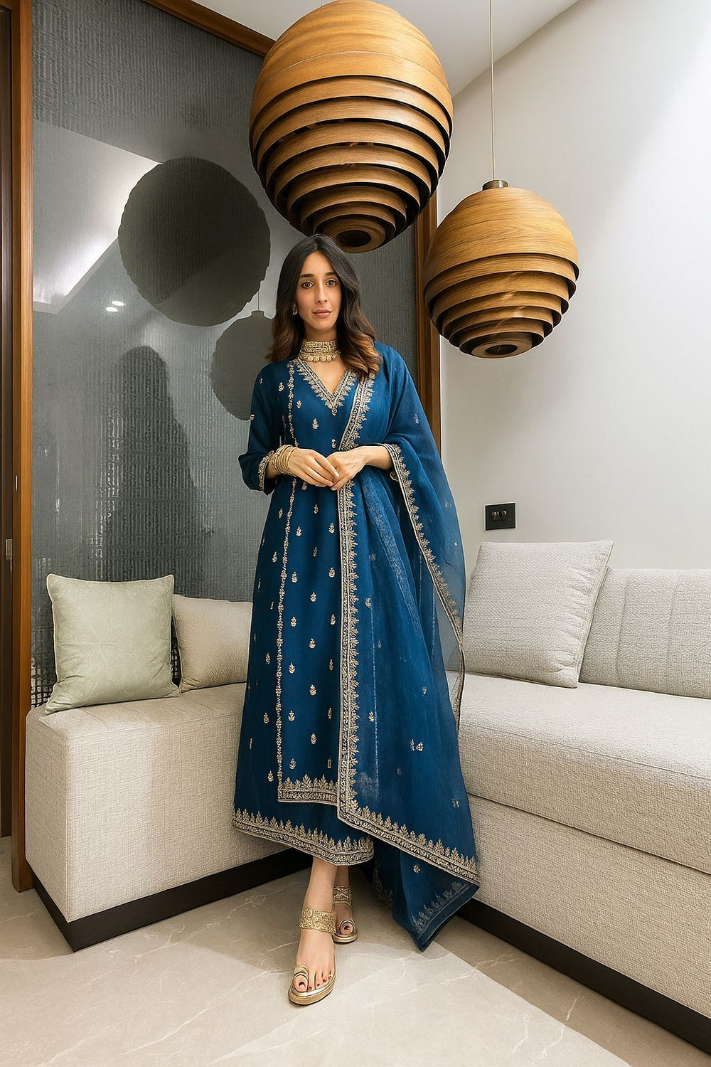 Image of freshbook Embroidered Kurta, Salwar & Dupatta Set