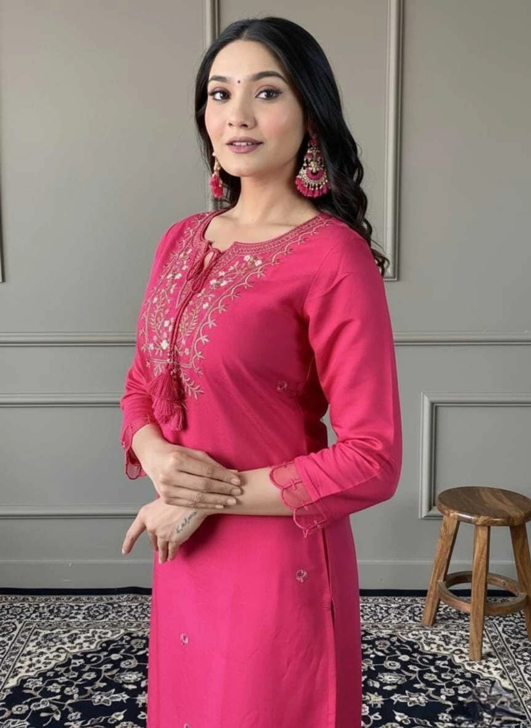 Image of shyam krishna fashion Embroidered, Floral Print Kurta, Trouser /Pant & Dupatta Set