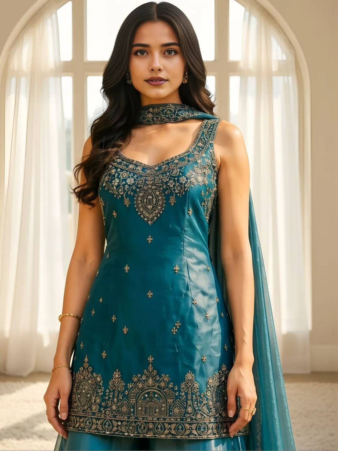 Aneri Embroidered Kurta, Sharara & Dupatta Set - Image 3