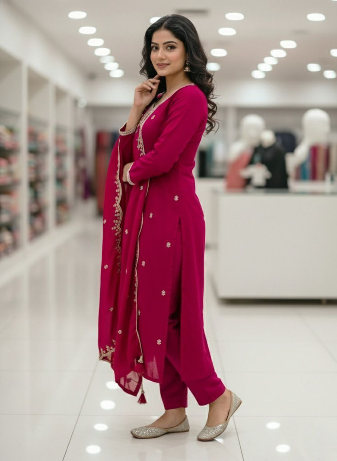 Image of SWASTINX Embroidered Kurta, Trouser /Pant & Dupatta Set