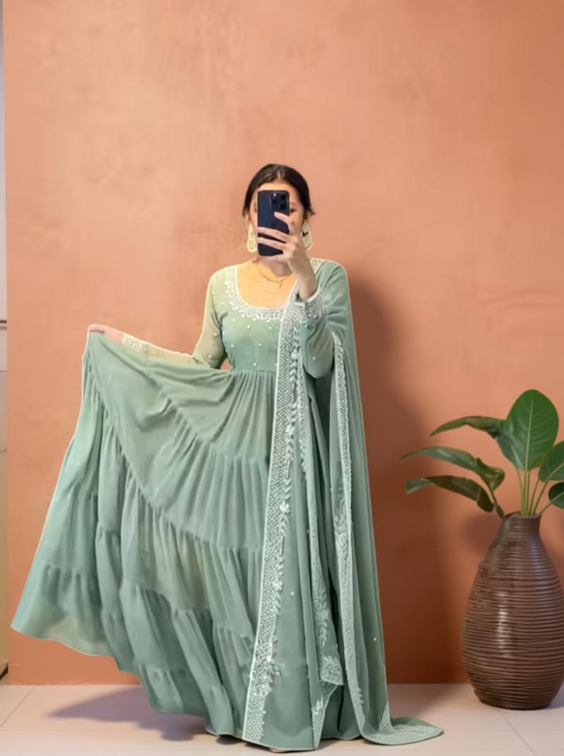 Image of HOUSE OF COMMON Embroidered Anarkali Kurta, Bottom & Dupatta Set