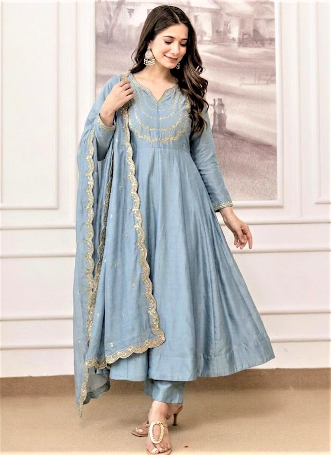 Image of KALKI COLLECTION Embroidered Anarkali Kurta, Bottom & Dupatta Set