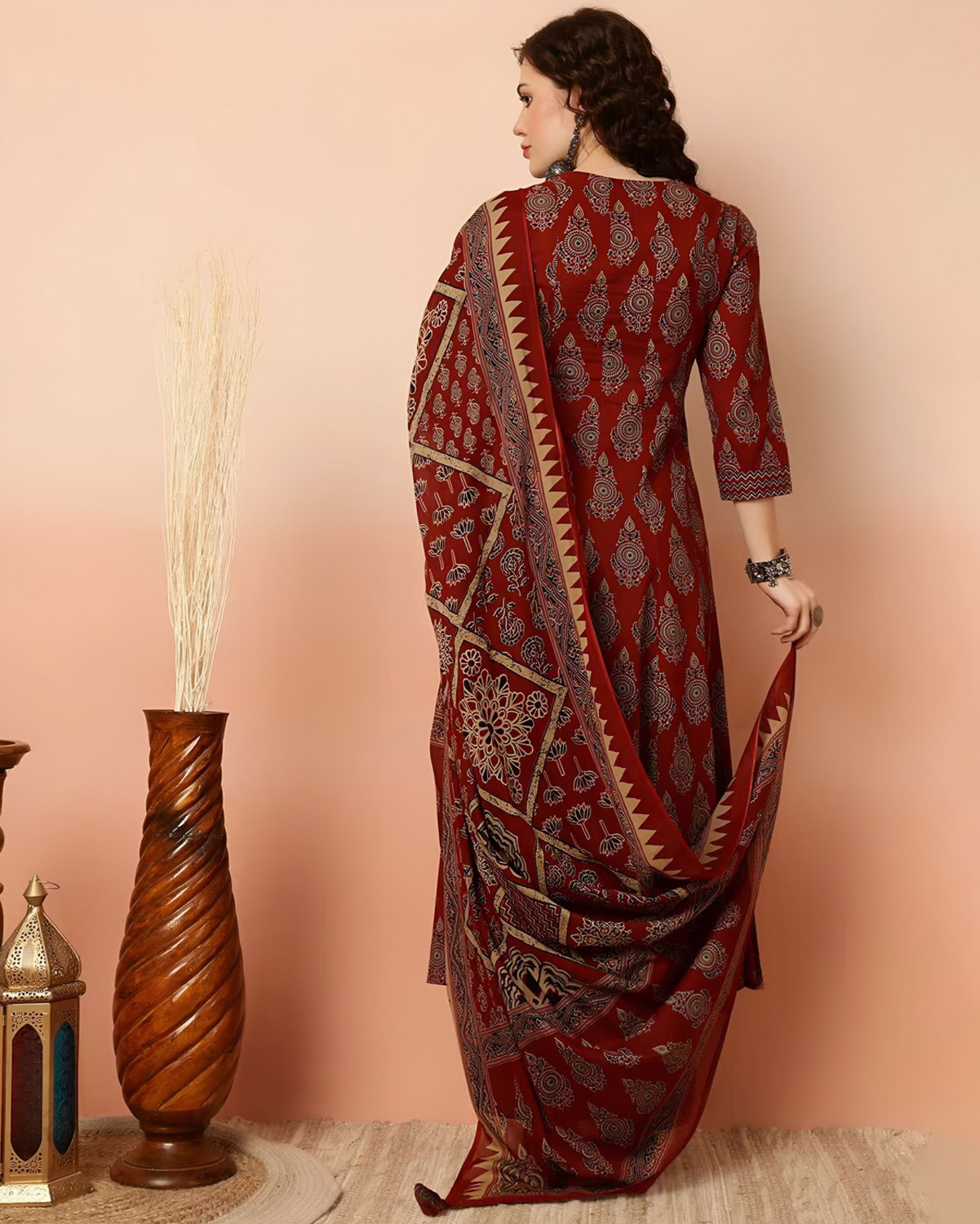 Image of Oumad Printed Kurta, Palazzo & Dupatta Set