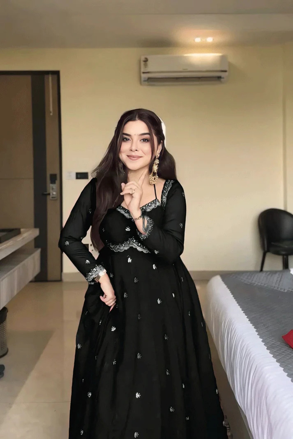 Image of Pushti Creation Embroidered Anarkali Kurta, Bottom & Dupatta Set