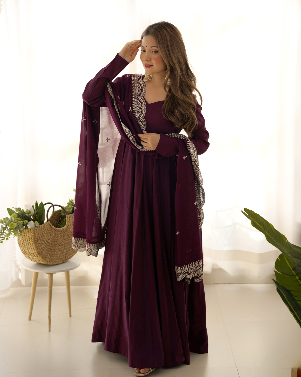 Image of LABELKBBRAND Embroidered Anarkali Kurta, Bottom & Dupatta Set
