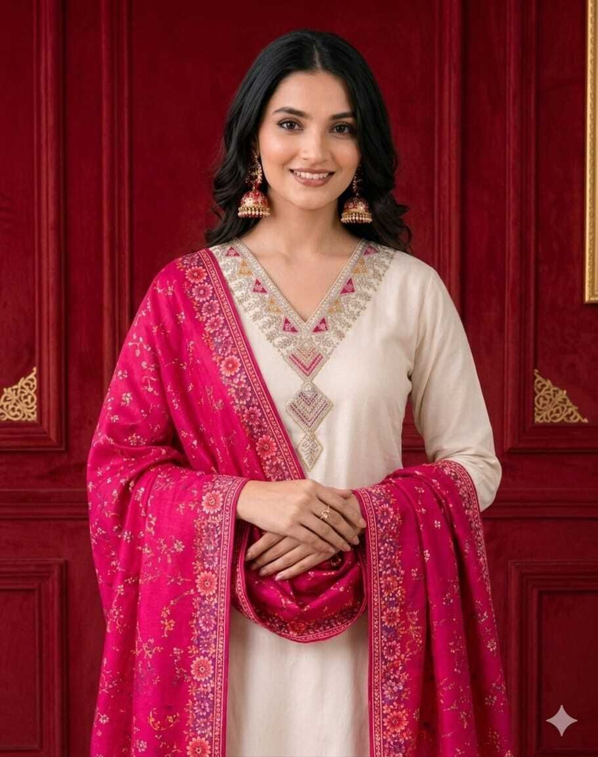 Image of aalo fashoin Embroidered Kurta, Trouser /Pant & Dupatta Set