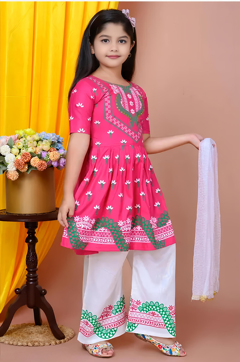 Image of NEW SK DRESSES Girls Festive & Party Kurta, Pyjama & Dupatta Set (Pink Pack of 1)