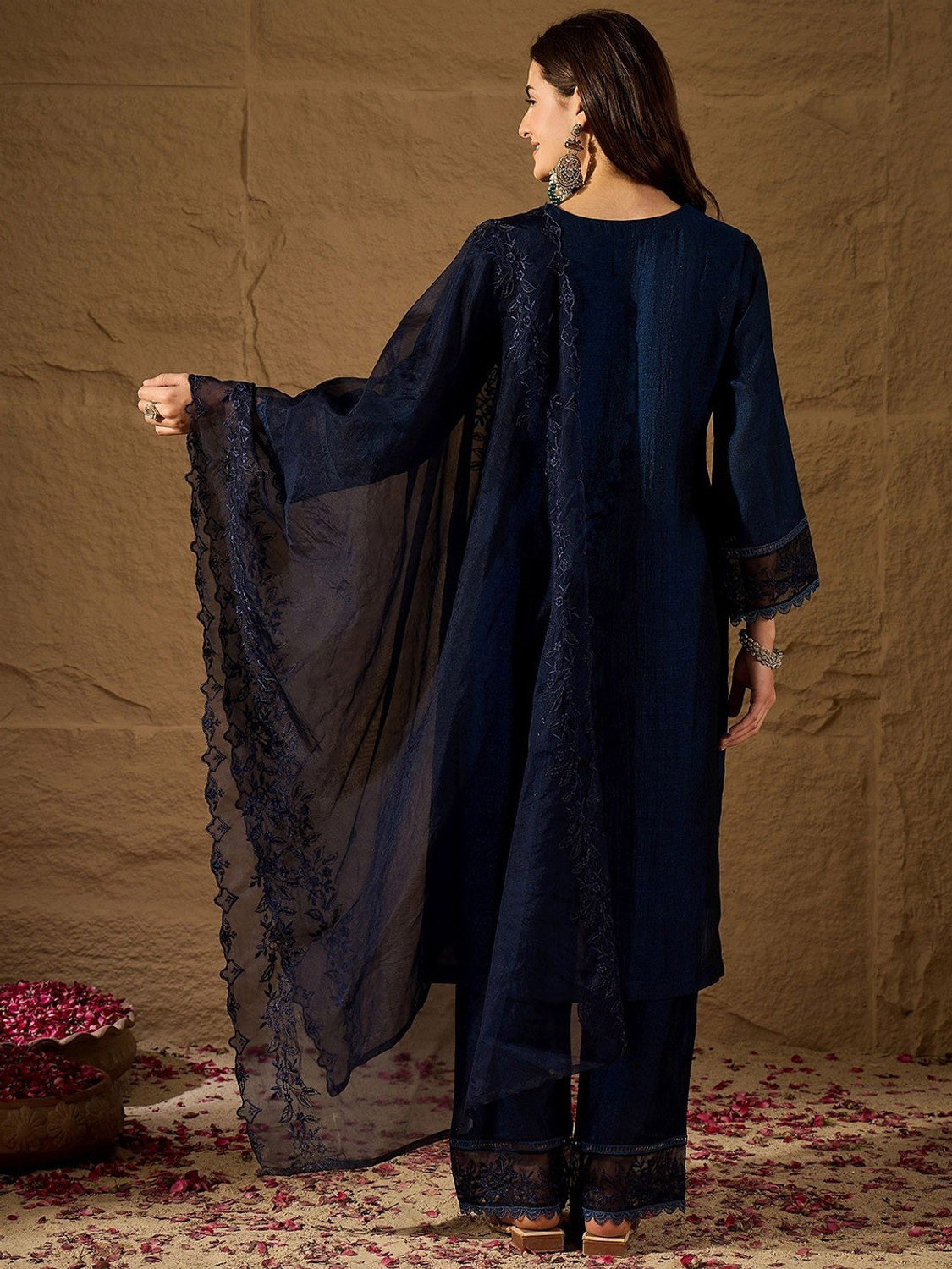 Image of PREJIL FASHION Self Design Kurta, Palazzo & Dupatta Set