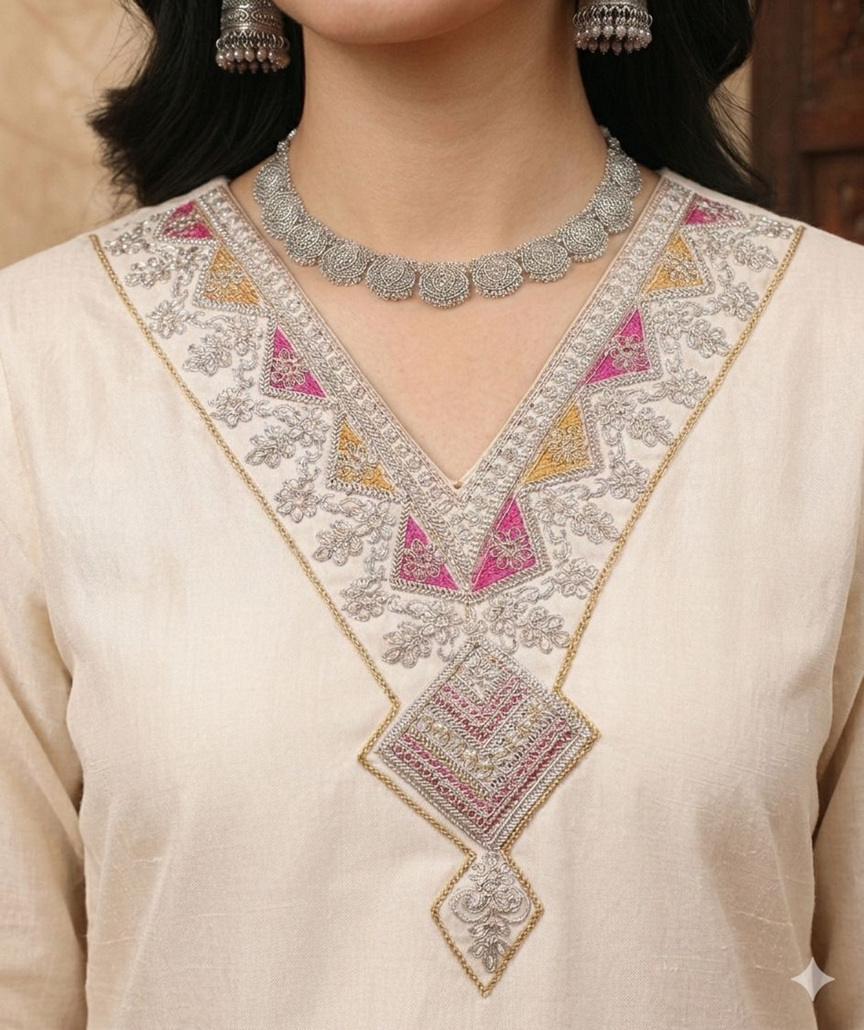 Image of aalo fashoin Embroidered Kurta, Trouser /Pant & Dupatta Set