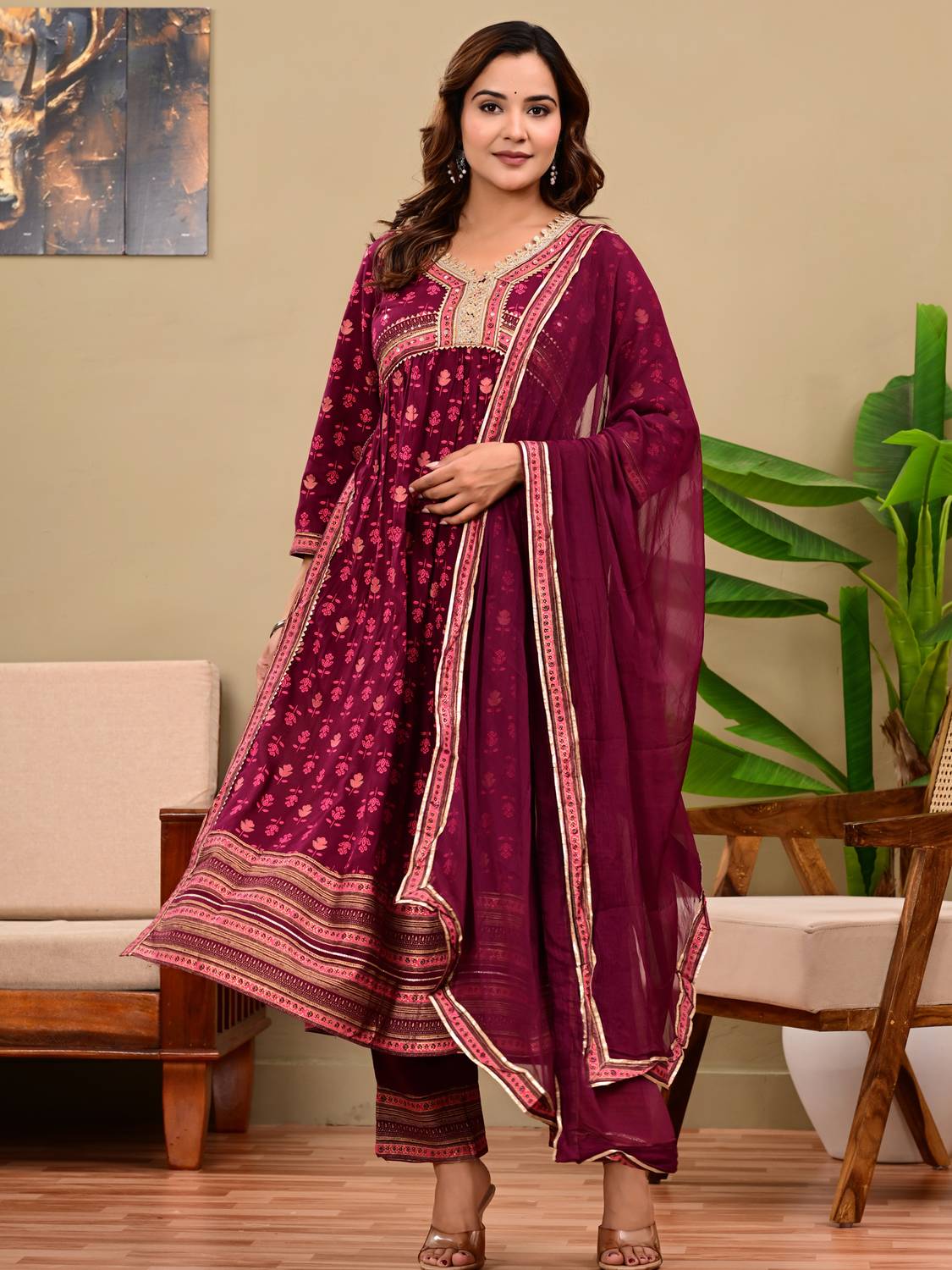 AJWAPRINTS Printed Anarkali Kurta, Bottom & Dupatta Set