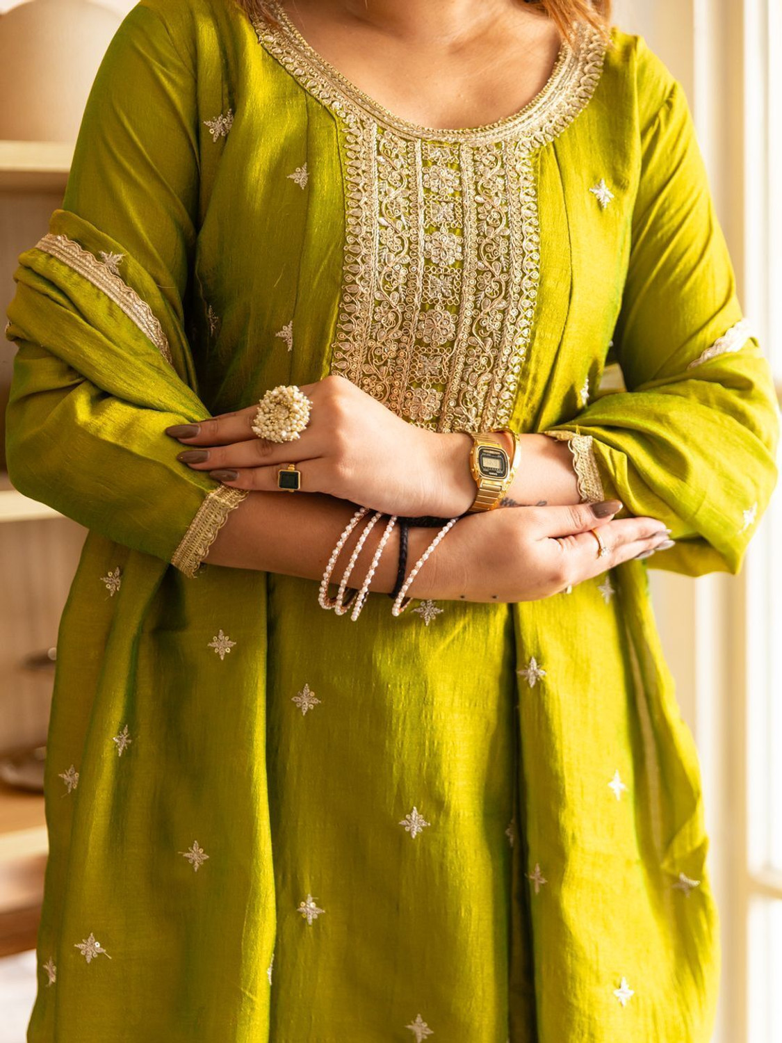 Image of VredeVogel Embroidered Kurta, Trouser /Pant & Dupatta Set