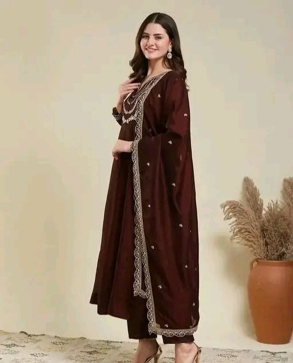Image of SIDDHESHWAR CREATION Embroidered Anarkali Kurta, Bottom & Dupatta Set